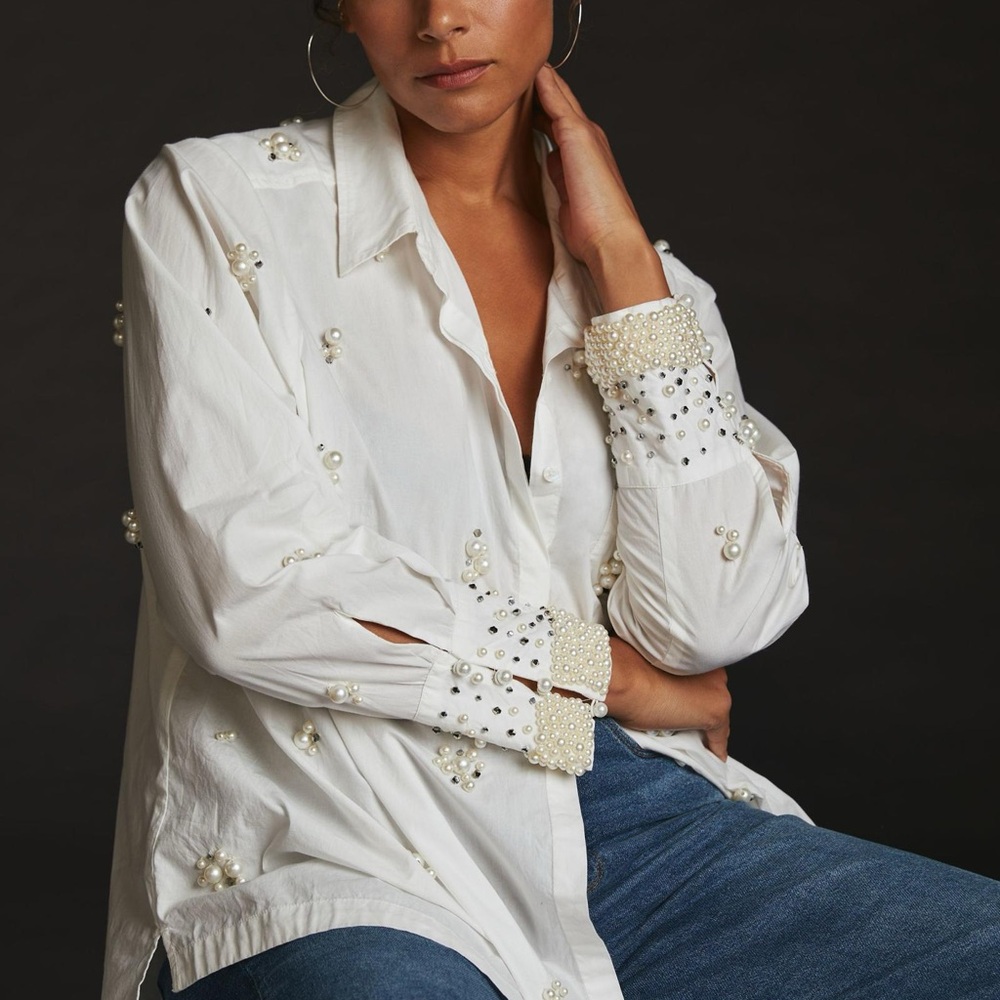 ANTHRO | MAEVE Bennet Buttondown Shirt:‎ Pearl-Embellished Edition